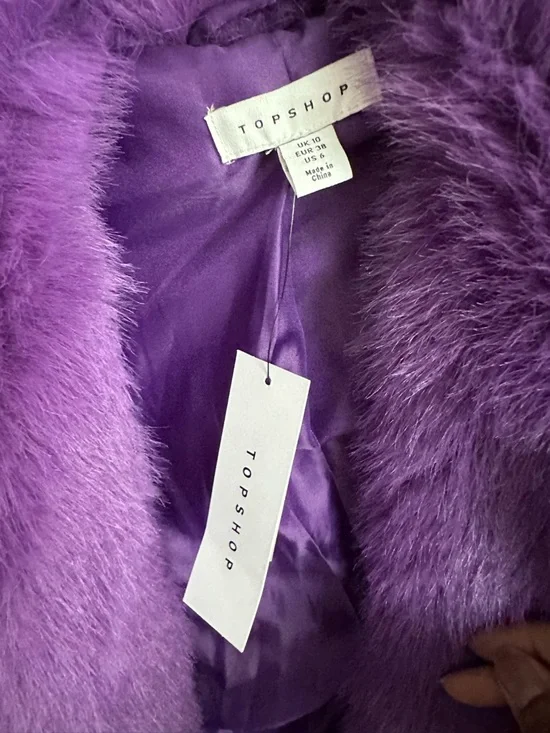 Topshop Purple Faux Fur Coat NWT Statement Teddy Coat Size 6 - Picture 7 of 14